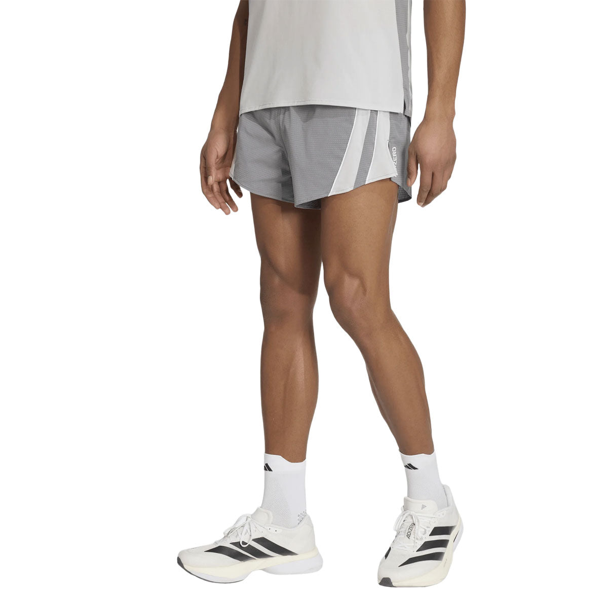 Adidas Adizero 5" herre-shorts i grå med hvide detaljer