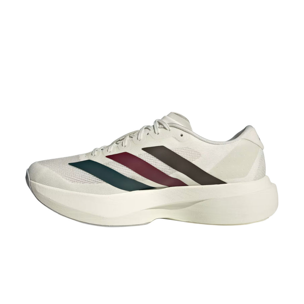 Adidas adizero Evo SL løbesko i hvid med sorte og bordeaux striber