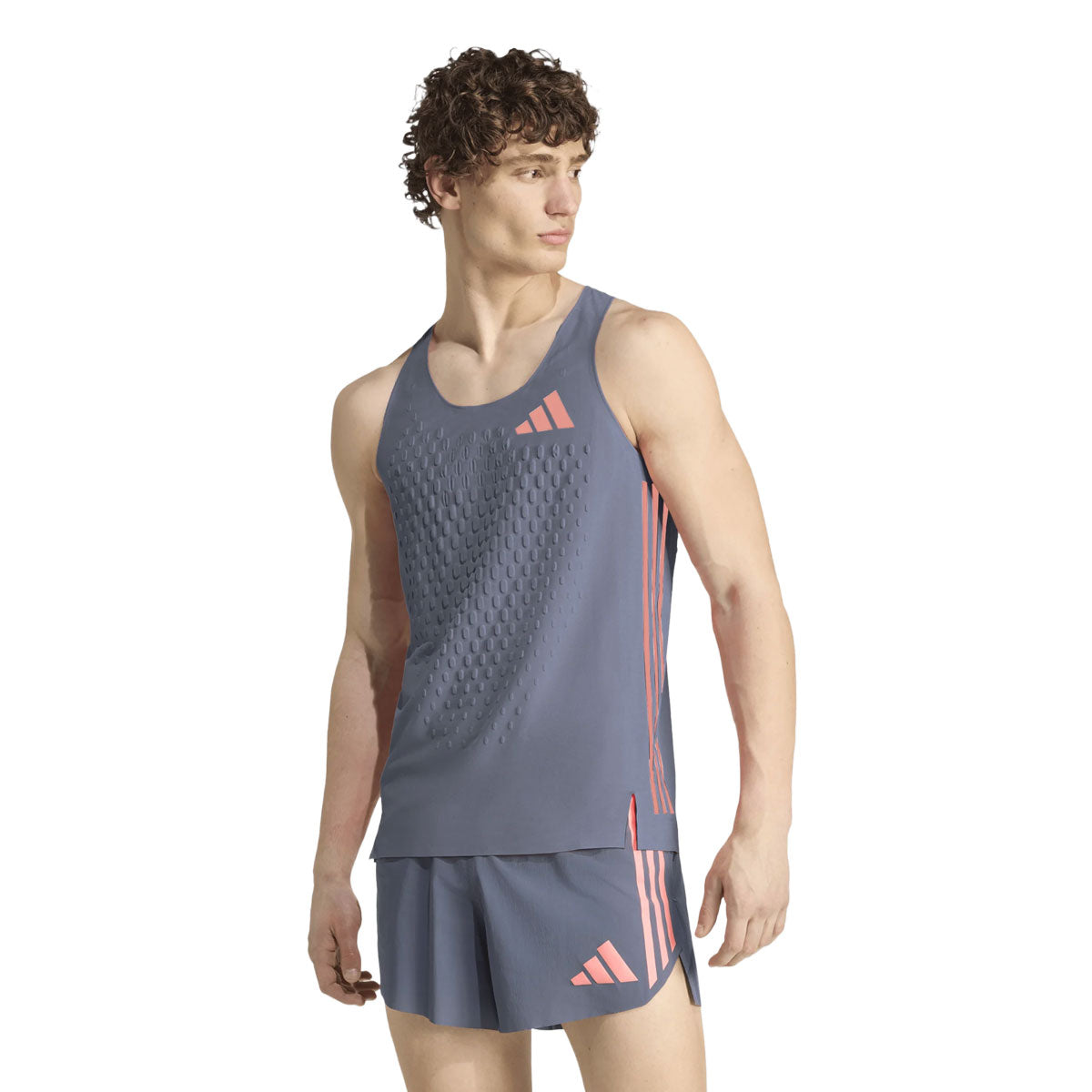Adidas Adizero Pro herresinglet i mørkeblå med orange striber