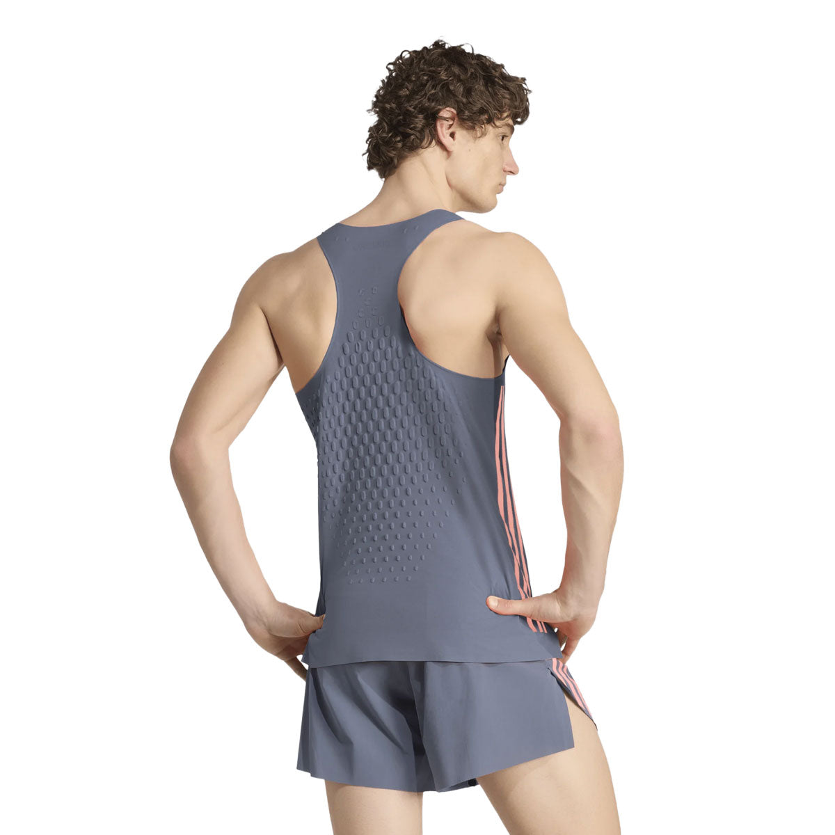 Adidas Adizero Pro herresinglet i blå med orange striber