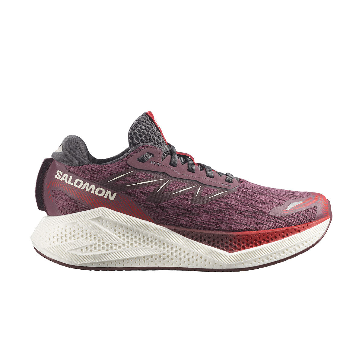 Salomon Aero Glide 4 dame løbesko i lilla og grå med rød detalje