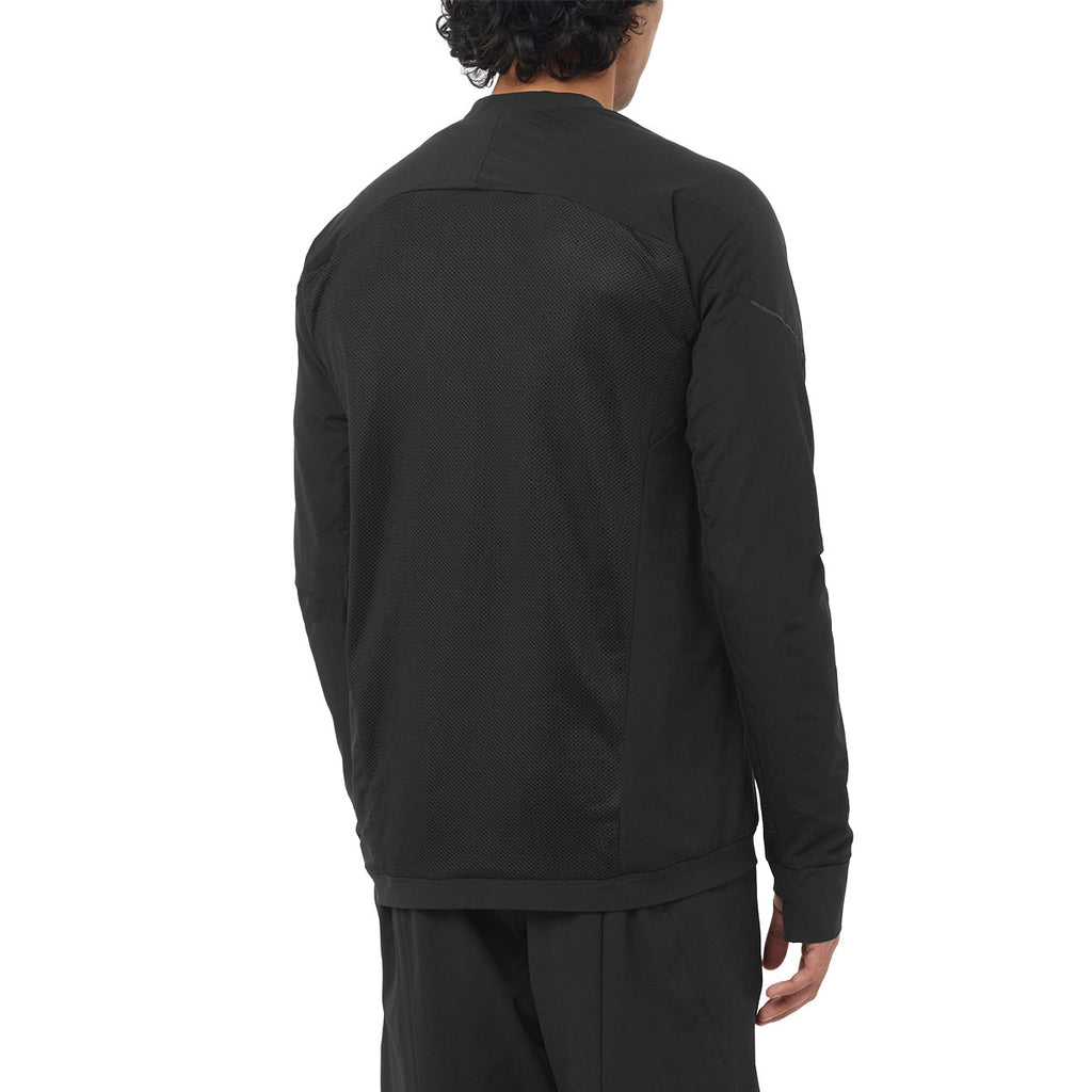 Sort langærmet half-zip fleece trøje med detaljer bagpå