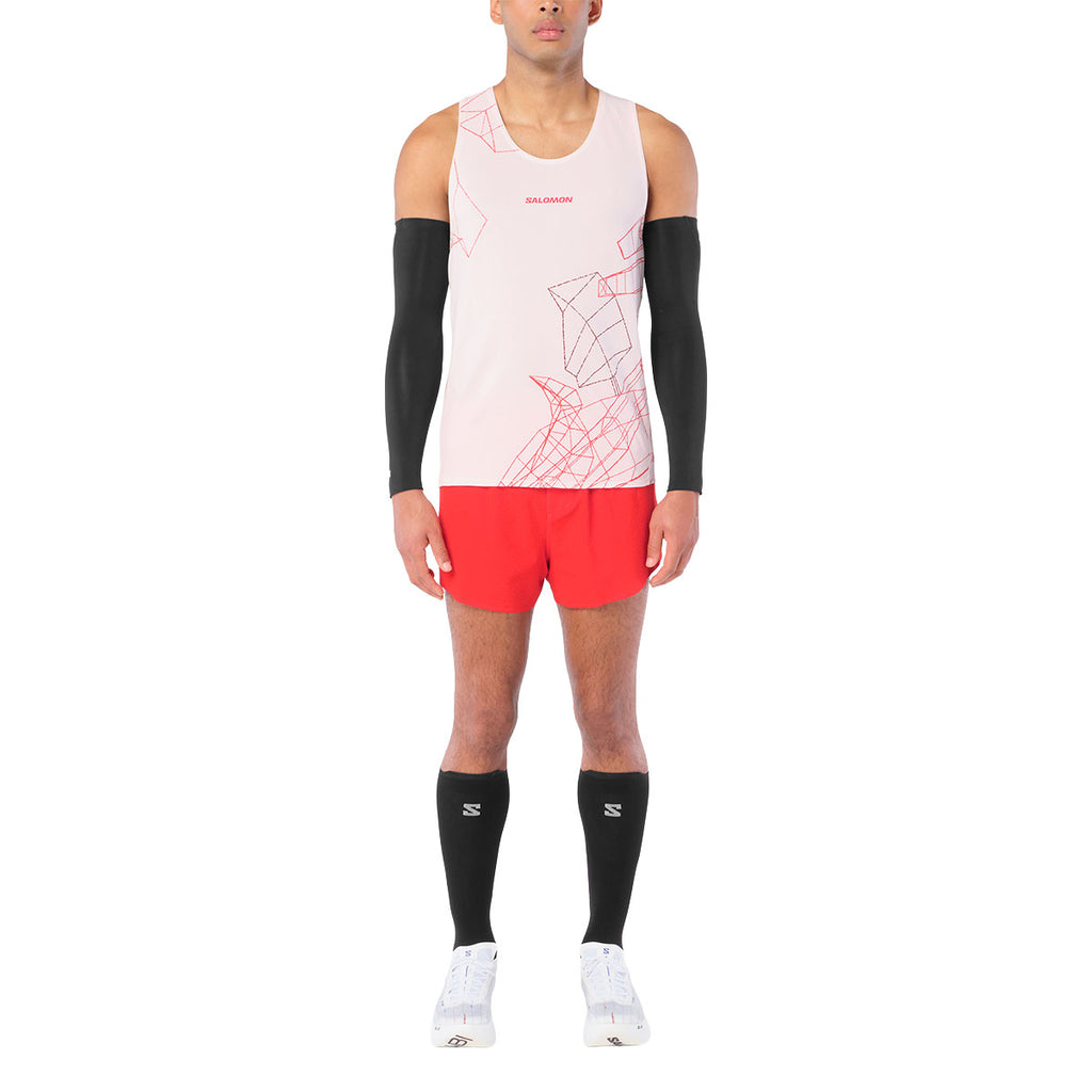 Salomon S/Lab herre singlet med pink grafisk print og rød bundkant