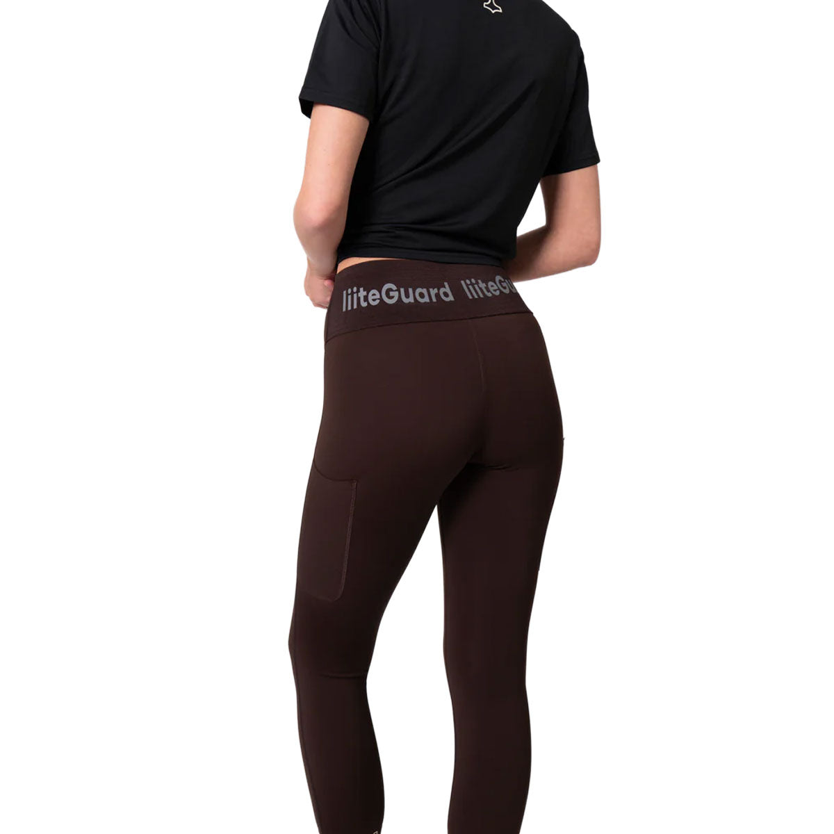 Lang tights i brun med Liiteguard logo på taljen