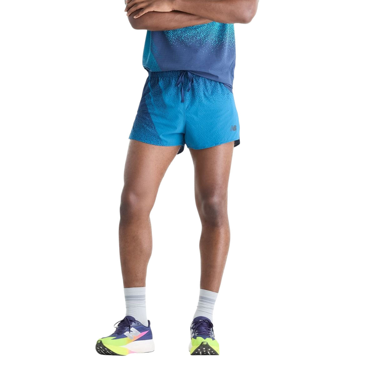 New Balance herre løbe shorts i blå med snøre i taljen