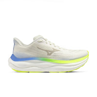 Mizuno Wave Sky 9 Dame løbesko i lys farve med blå og grøn detalje