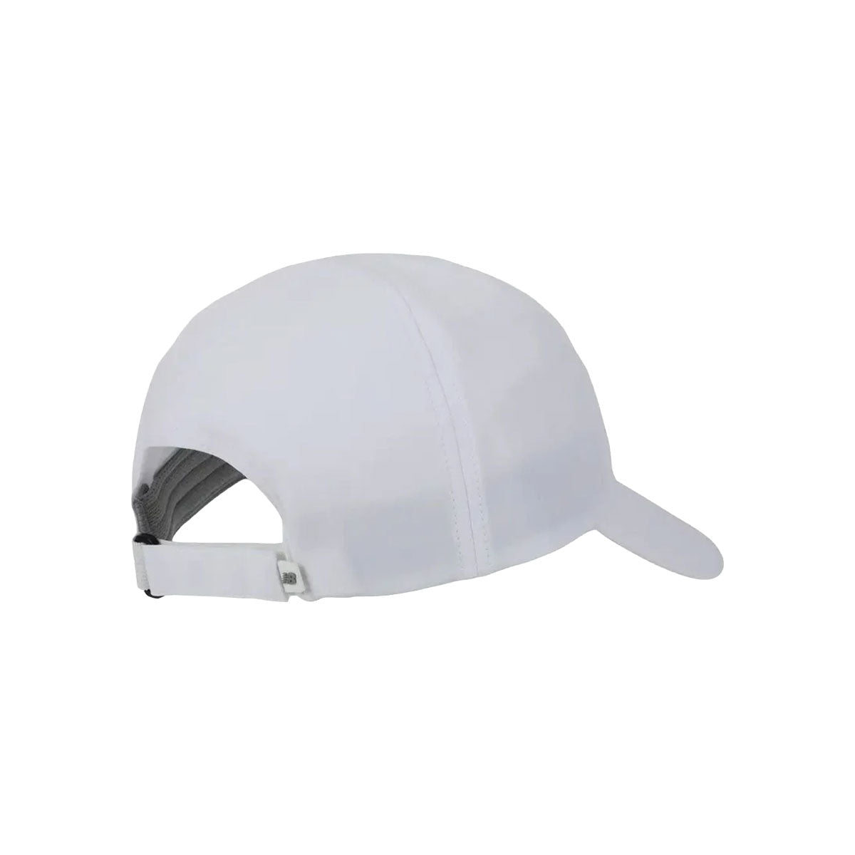 Hvid New Balance 6-panel performance hat set fra siden