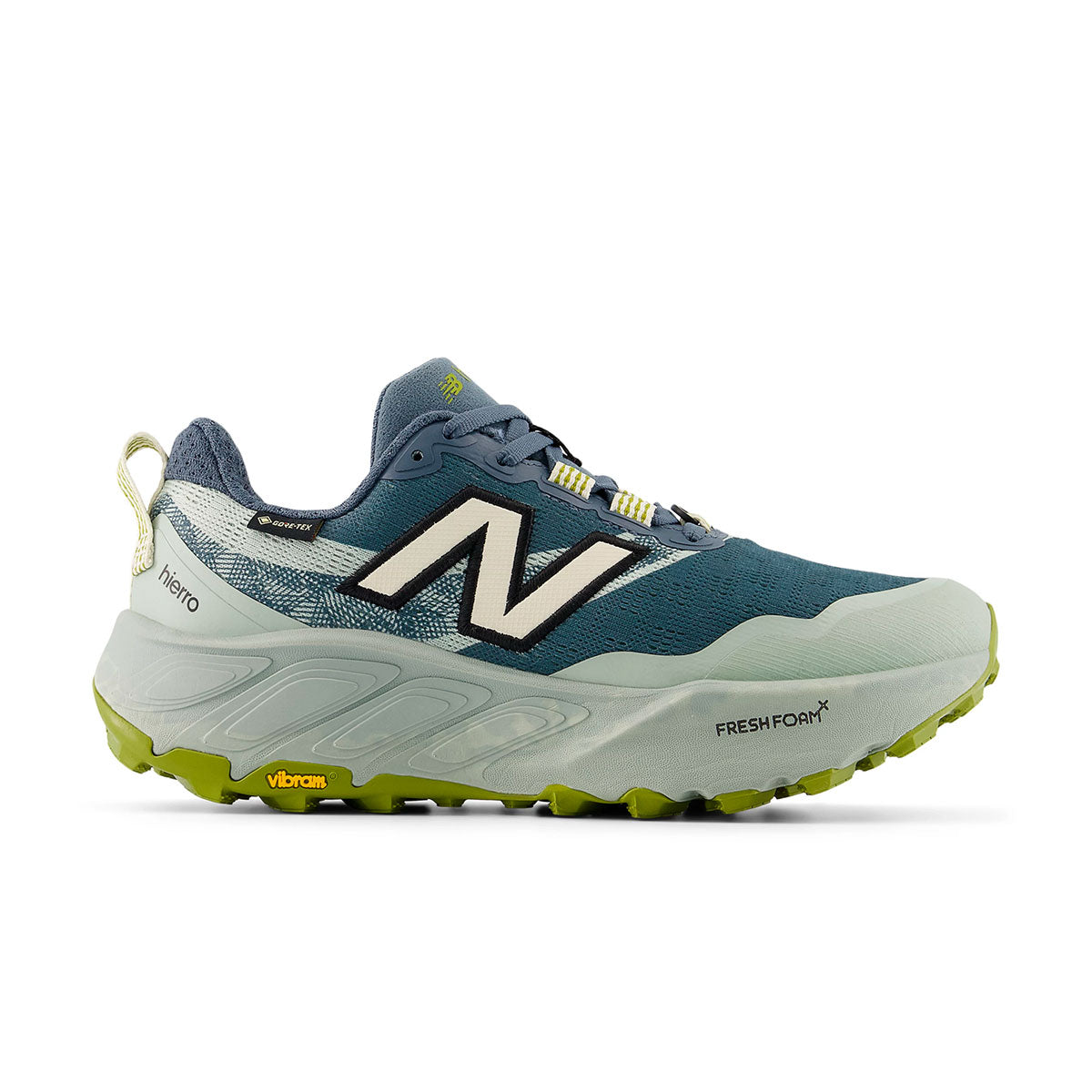 New Balance Hierro V9 GTX Dame trailsko i blå og grøn farve