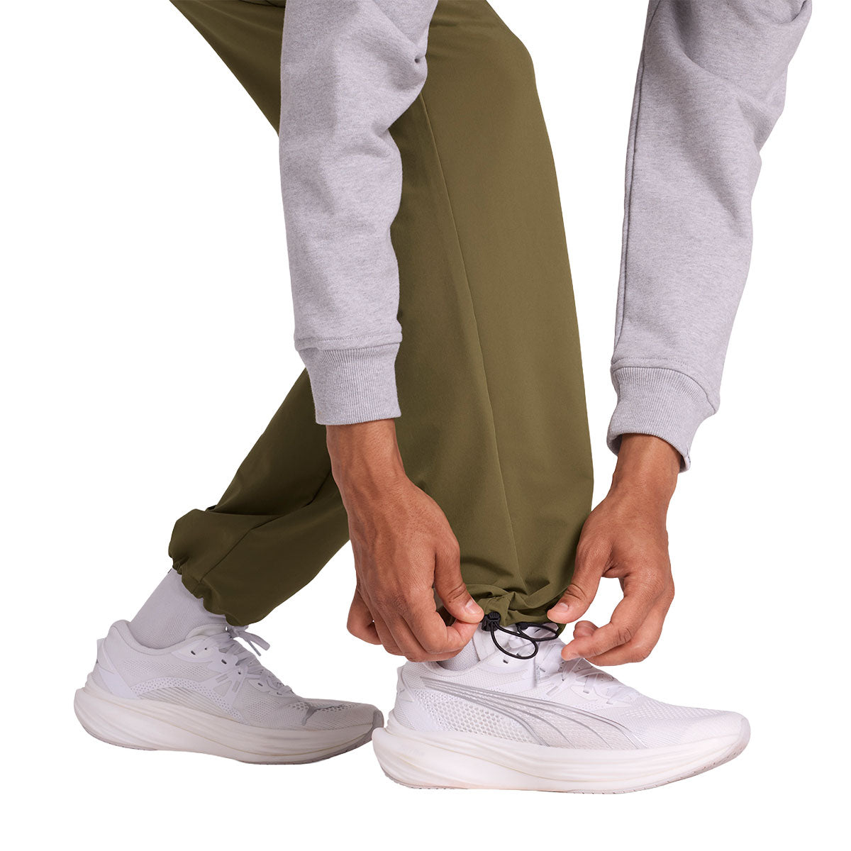 Grå Motion Pants med grøn bukseben og snørlukning til herre