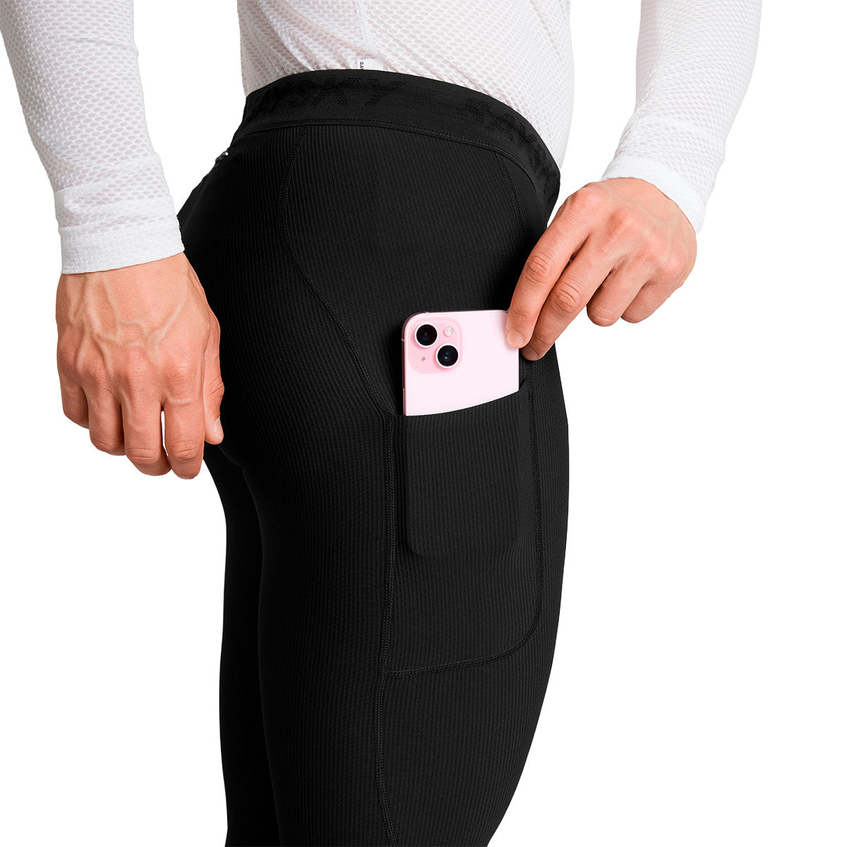 Saysky Combat+ rib lange tights med lynlomme og telefonholder i sort