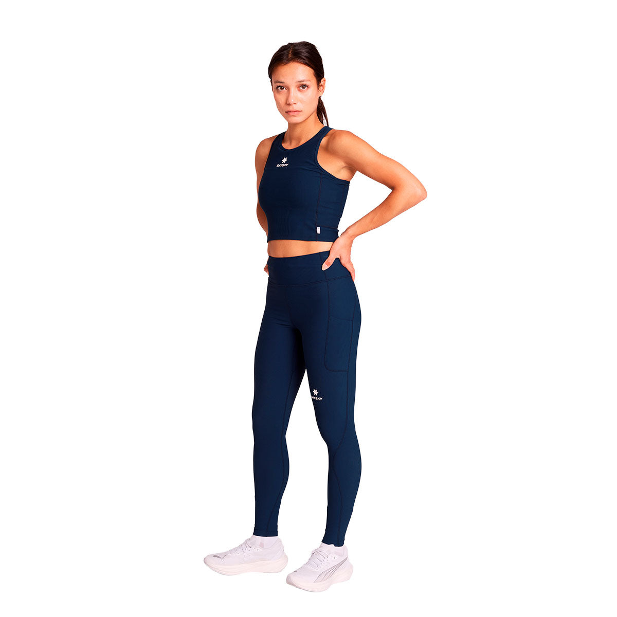 Kvinders blå lang tights med ribbet mønster fra Saysky Combat+