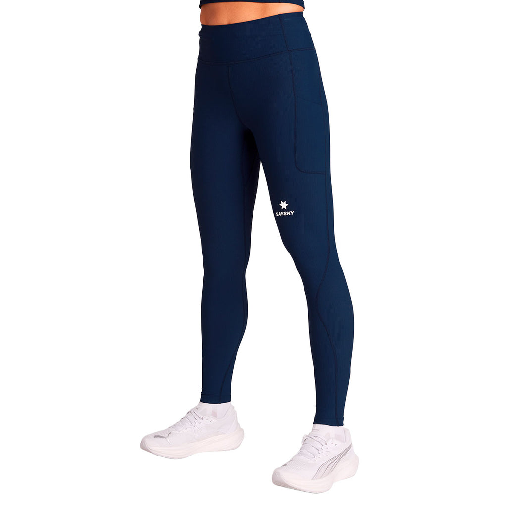 Saysky Combat+ rib lange tights til damer i mørkeblå med logo