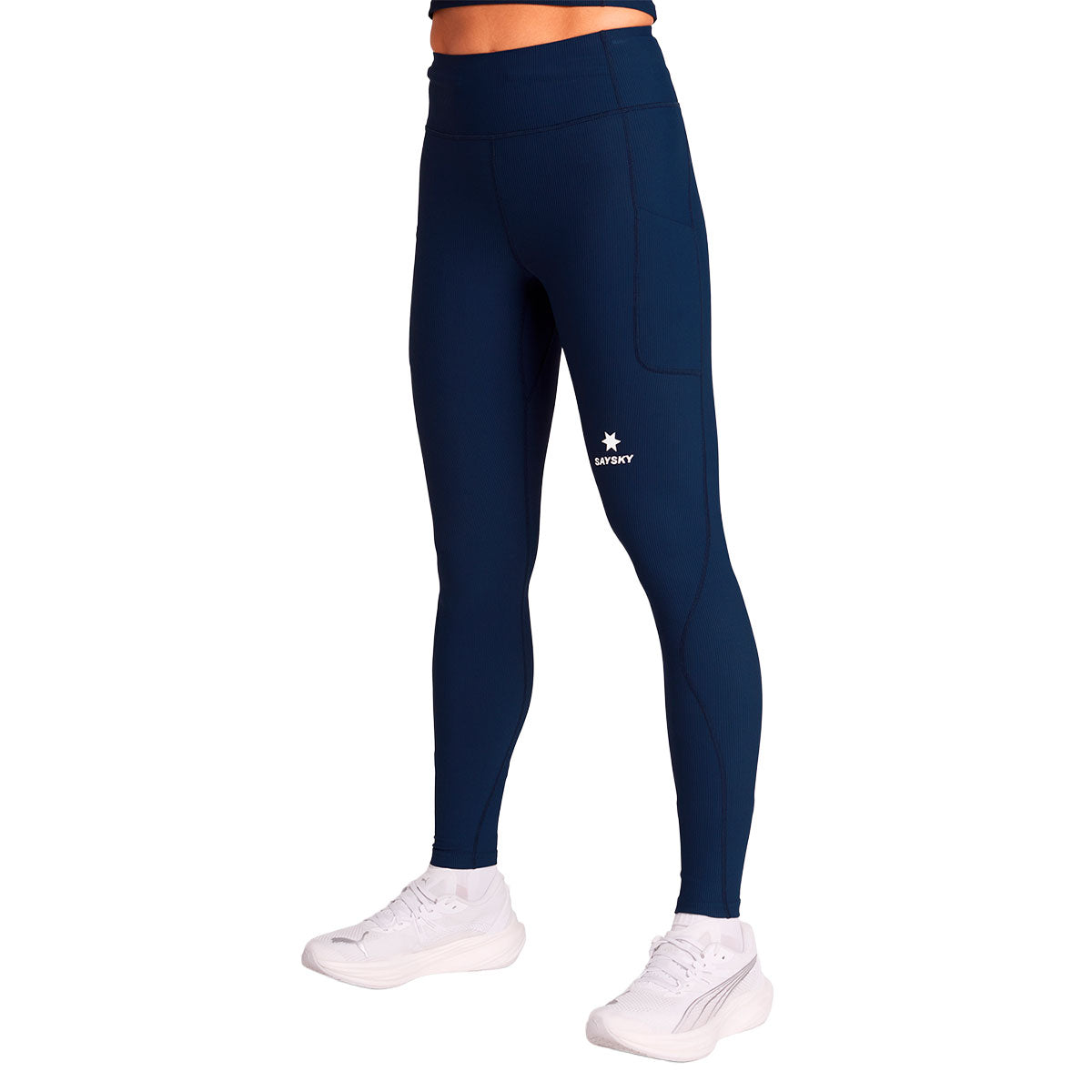 Saysky Combat+ rib lange tights til damer i mørkeblå med logo