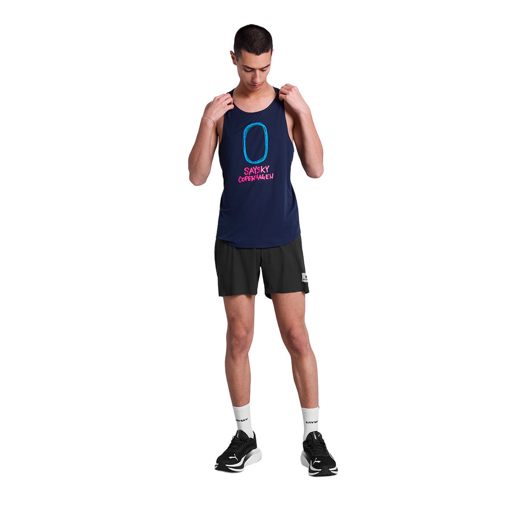 Saysky Statement Flow Singlet i navy med farverigt logo