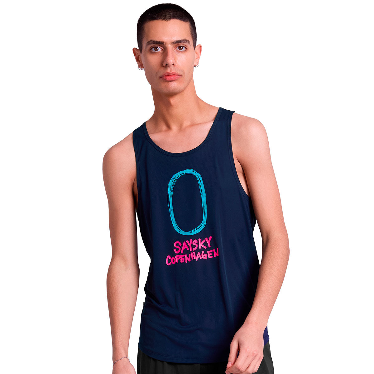 Saysky Statement Flow Singlet i navy med grafisk tryk