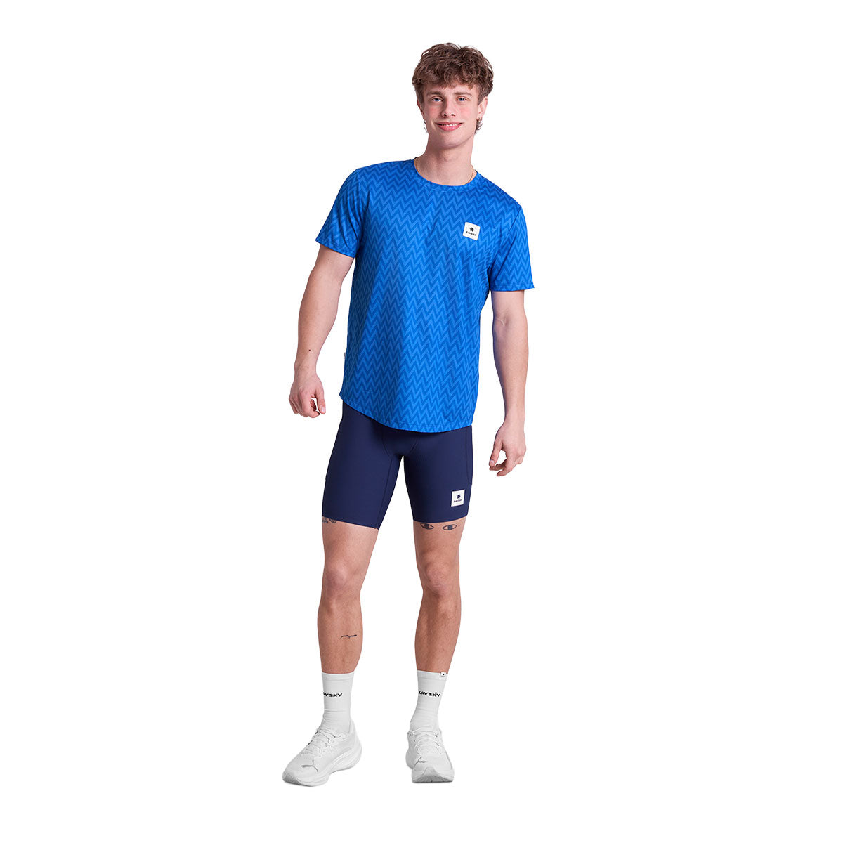 Saysky Zig Zag Combat T-shirt i blå med zigzag mønster