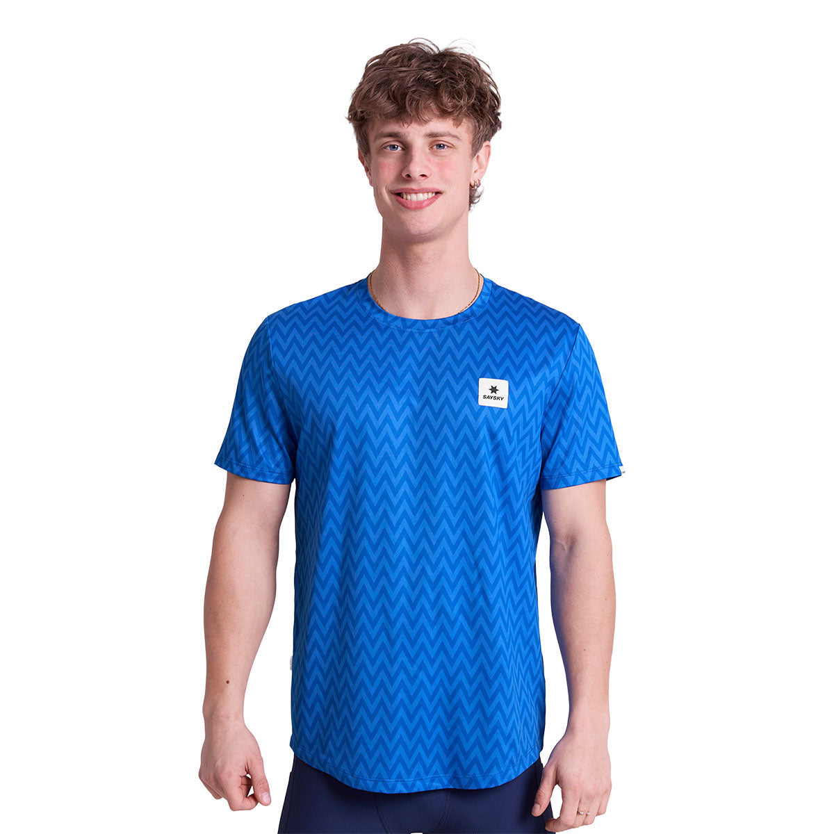 Saysky Zig Zag Combat T-shirt i blå med zigzag mønster
