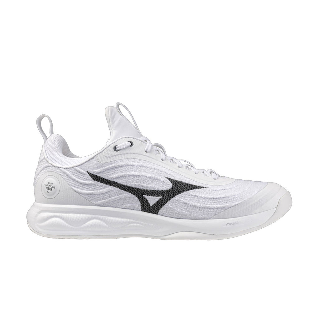 Hvid indendørssko Mizuno Wave Luminous Elite med sort logo