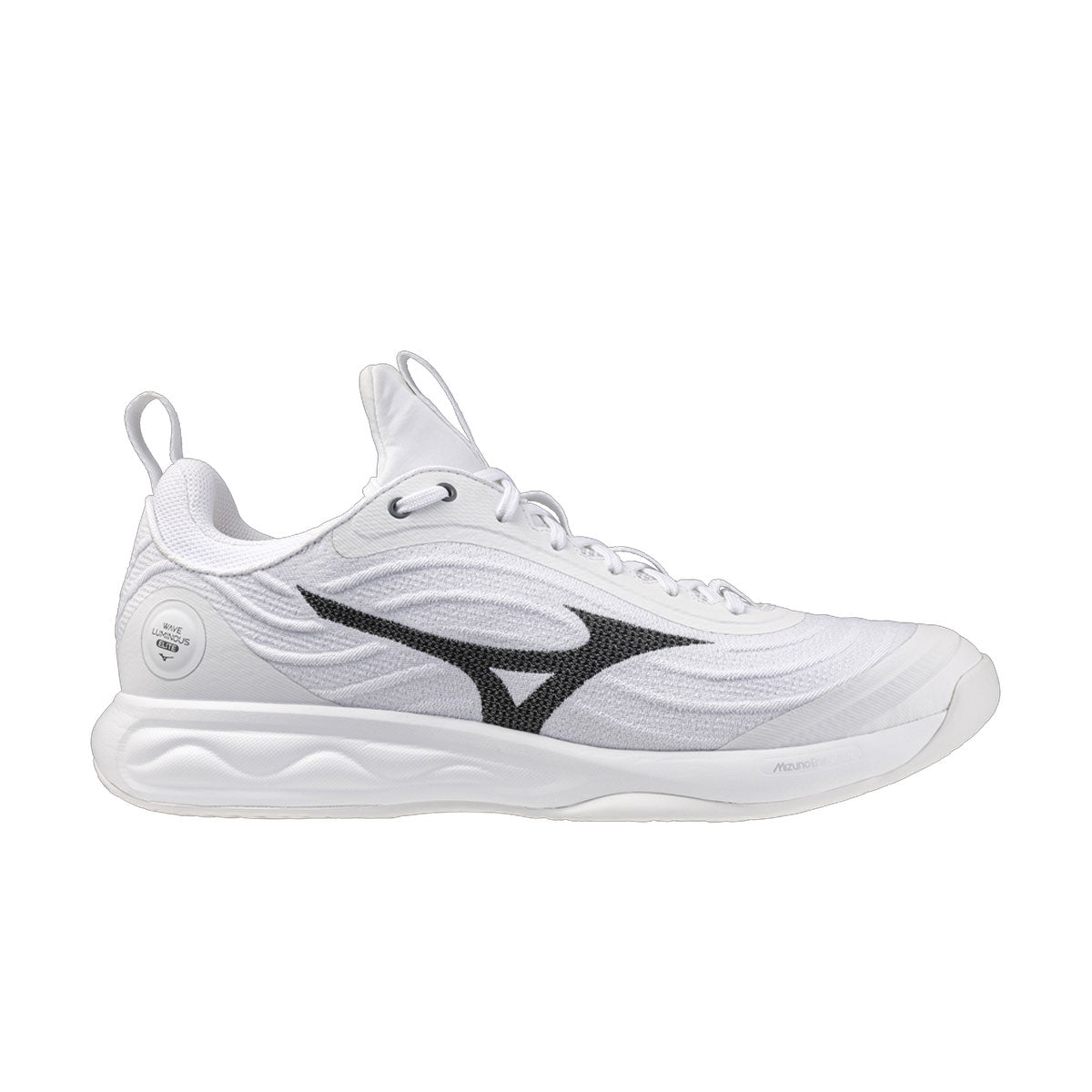 Hvid indendørssko Mizuno Wave Luminous Elite med sort logo