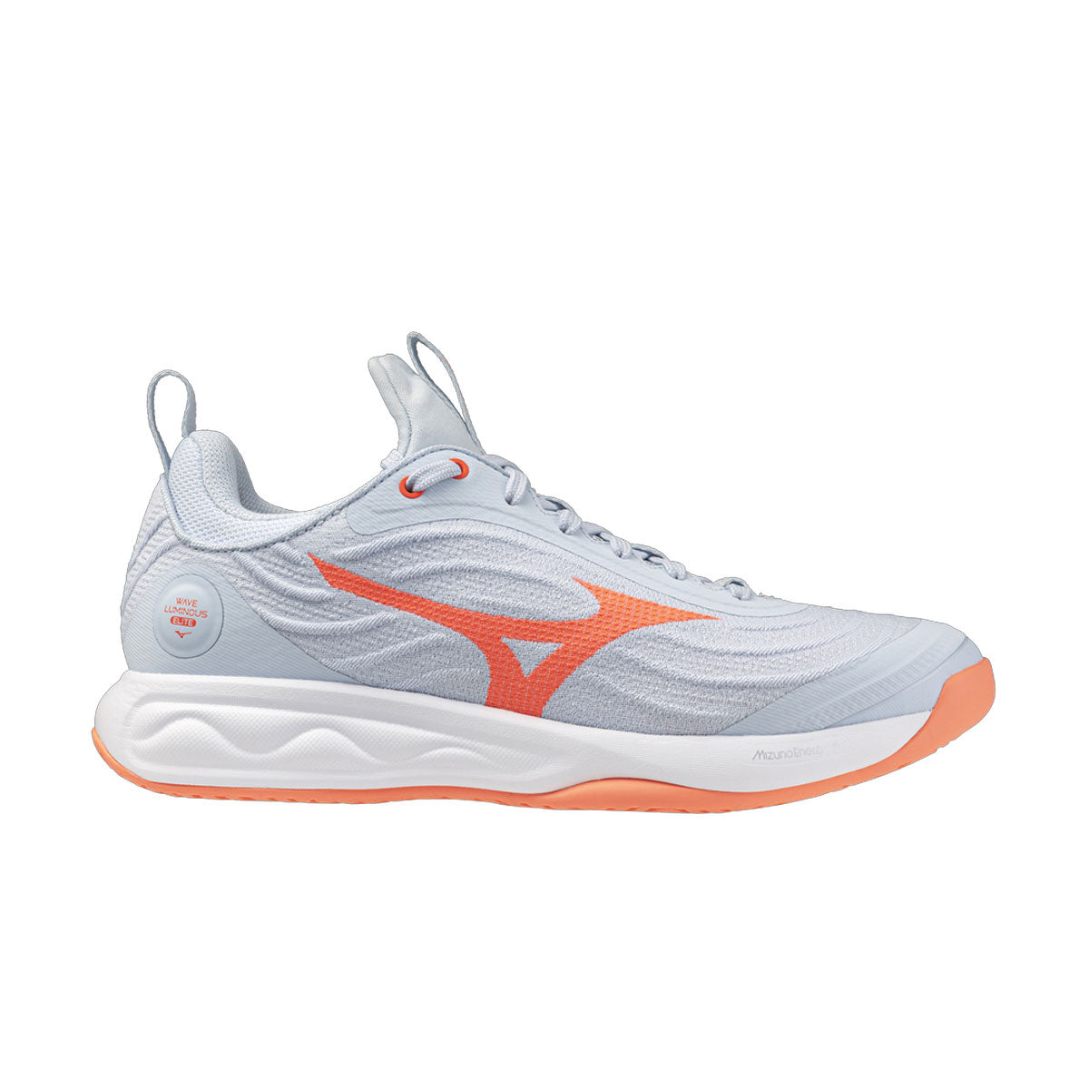 Mizuno Wave Luminous Elite dame indendørssko i grå med orange detaljer