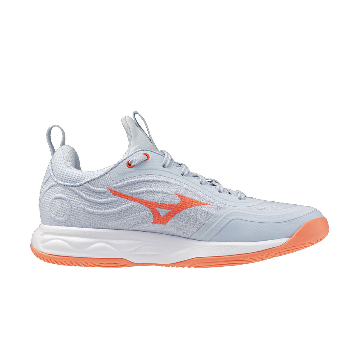 Mizuno Wave Luminous Elite dame indendørssko i lyseblå med orange logo