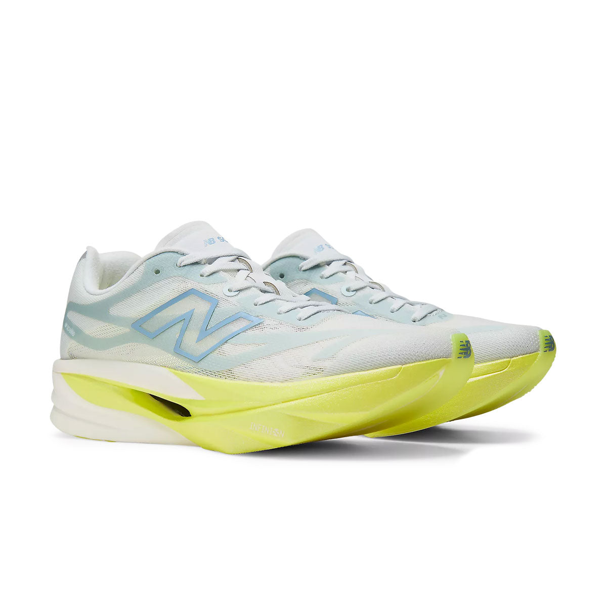 New Balance FuelCell SuperComp Elite V6 Dame løbesko i hvid og blå med grøn sål