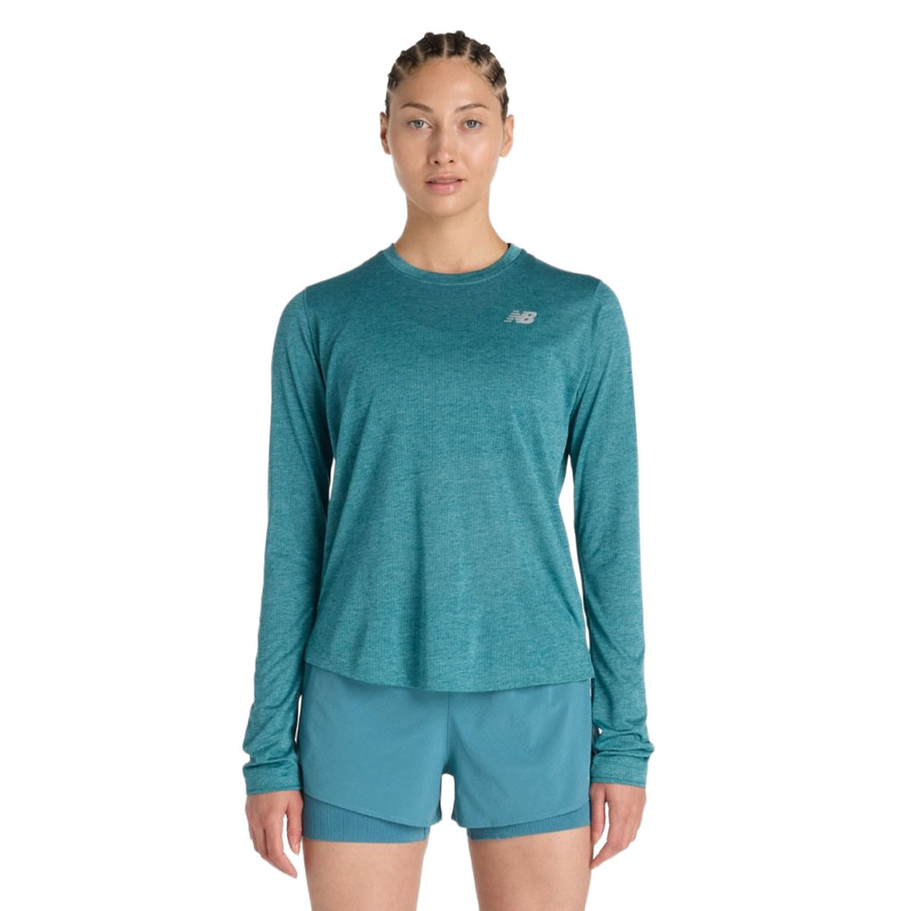 New Balance langærmet T-shirt dame i teal med logo