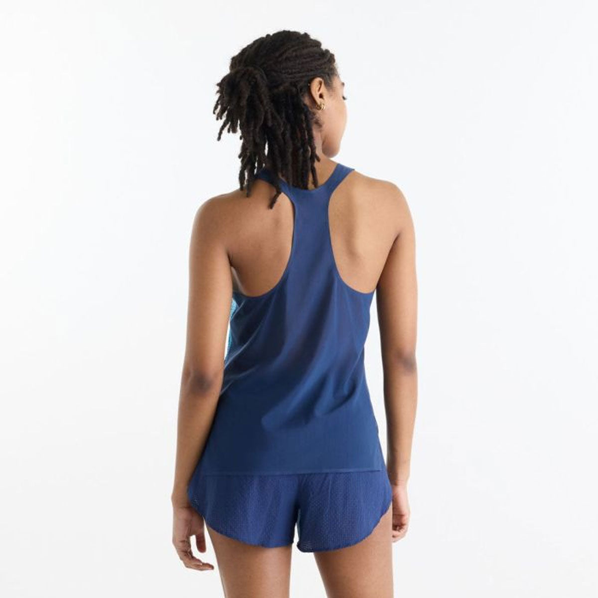 Blå New Balance Race Day singlet til kvinder med tryk
