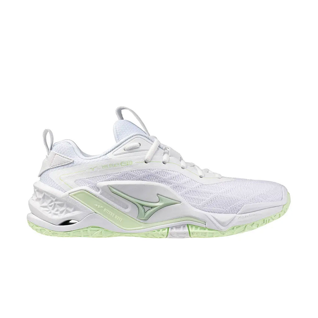 Mizuno Wave Stealth Neo 2.1 indendørssko i hvid og grøn design