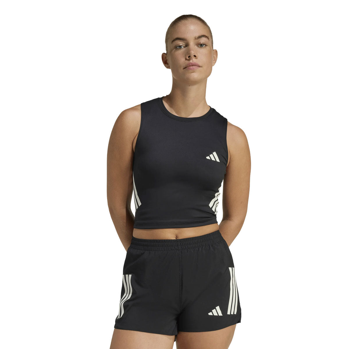 Adidas adi365 Iconic Crop Løbetanktop Dame i sort med logoer