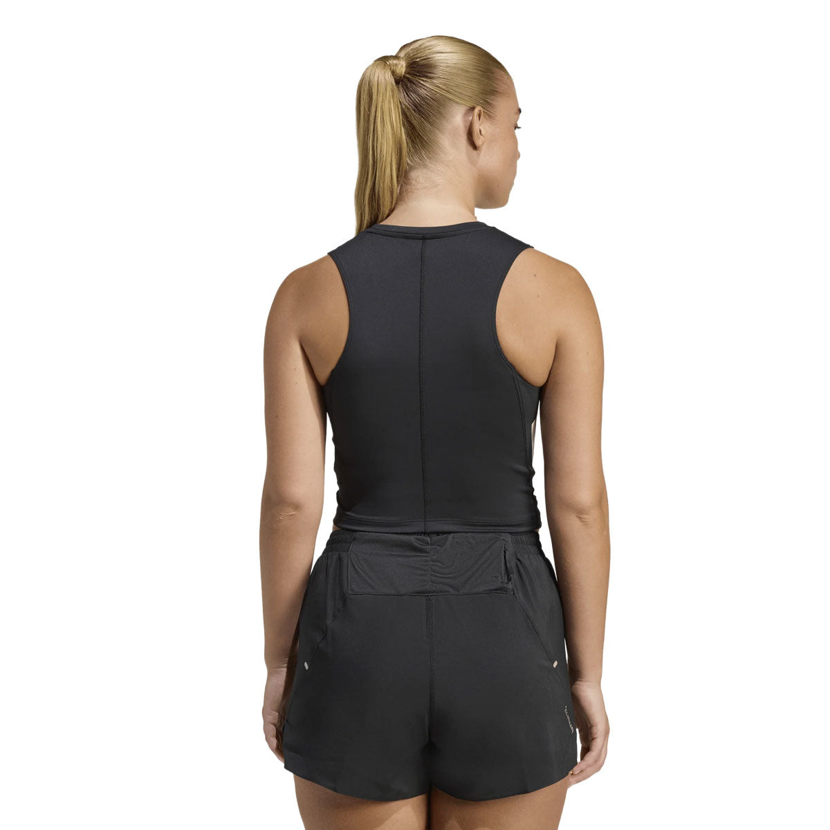 Sort Adidas adi365 Iconic Crop løbetanktop til damer set bagfra