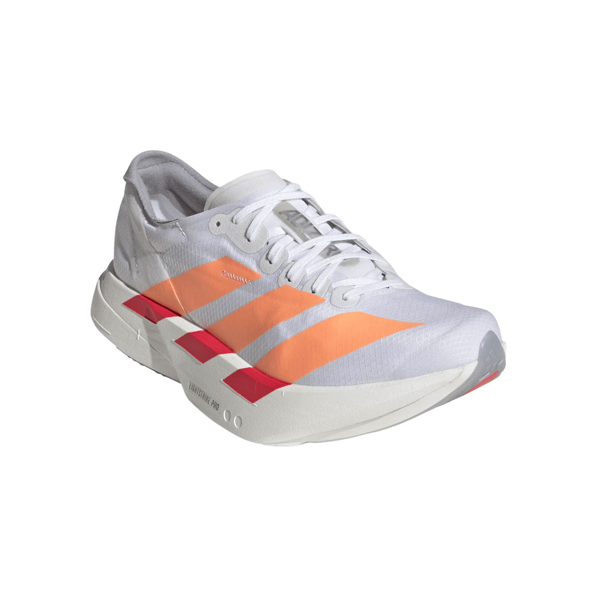 Hvide Adidas Adizero Adios Pro 4 løbesko med orange detaljer