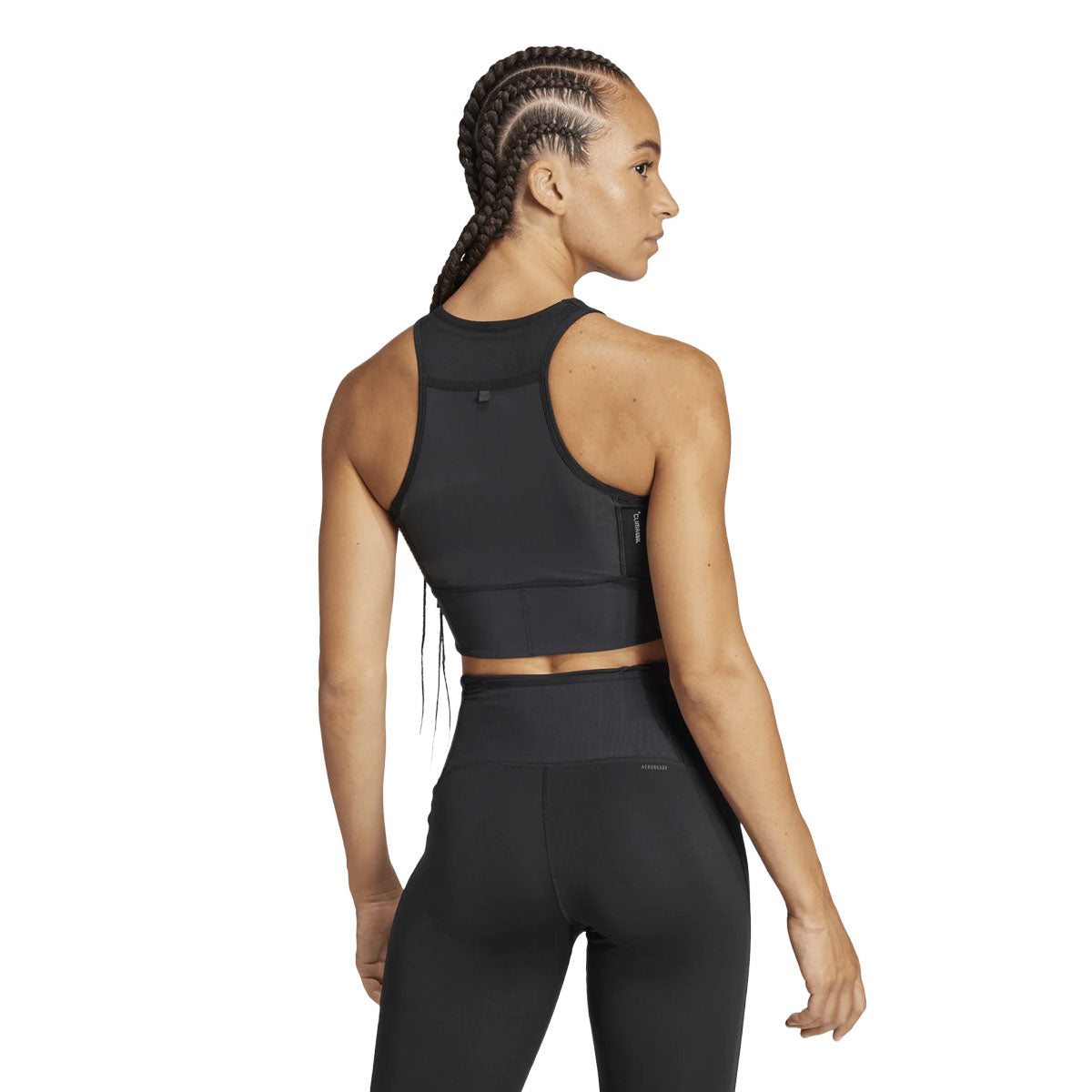 Adidas ADIZERO crop top dame i sort med racerback-design