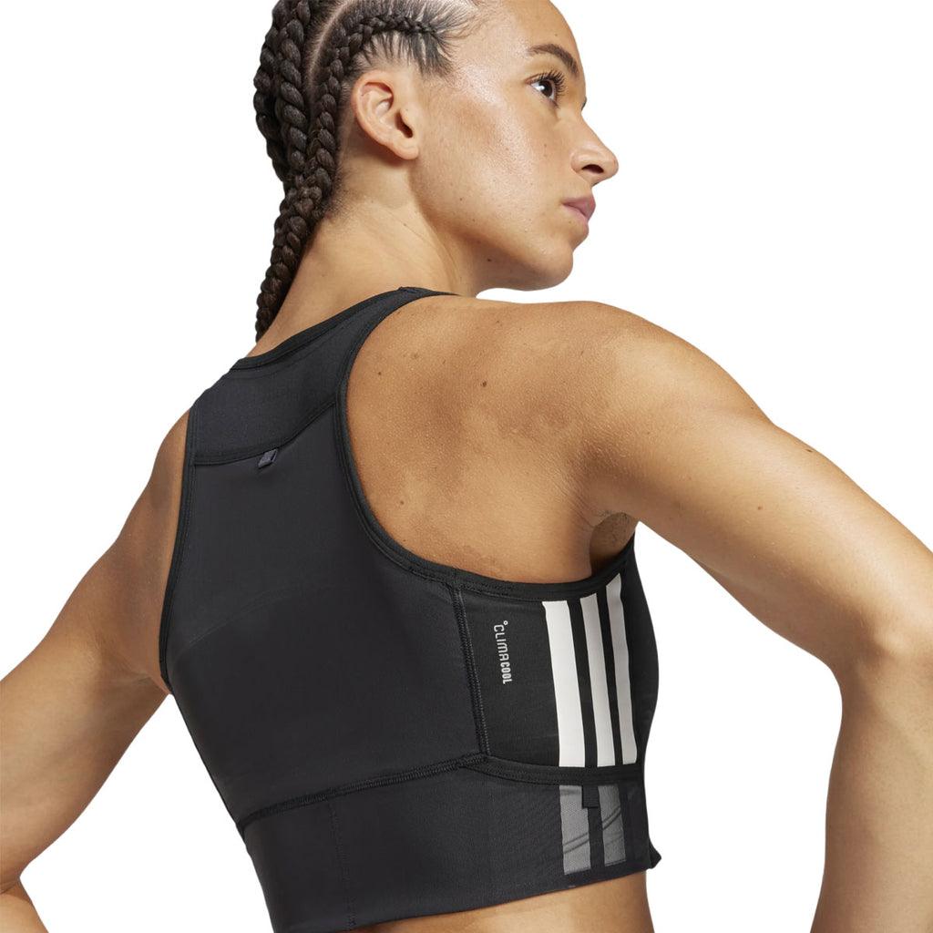 Adidas ADIZERO Crop Top Dame i sort med tre striber