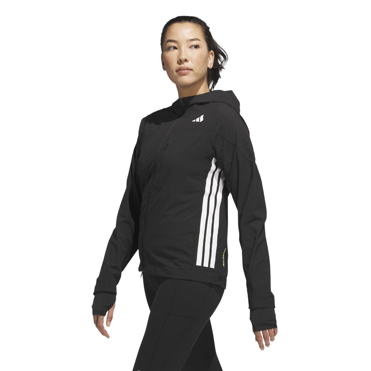 Adidas ADIZERO jakke til damer med hætte og striber