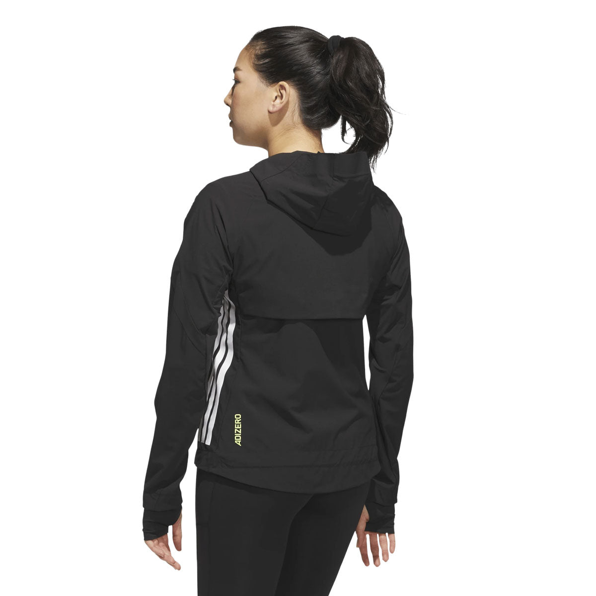Sort Adidas ADIZERO jakke til damer med hætte og striber