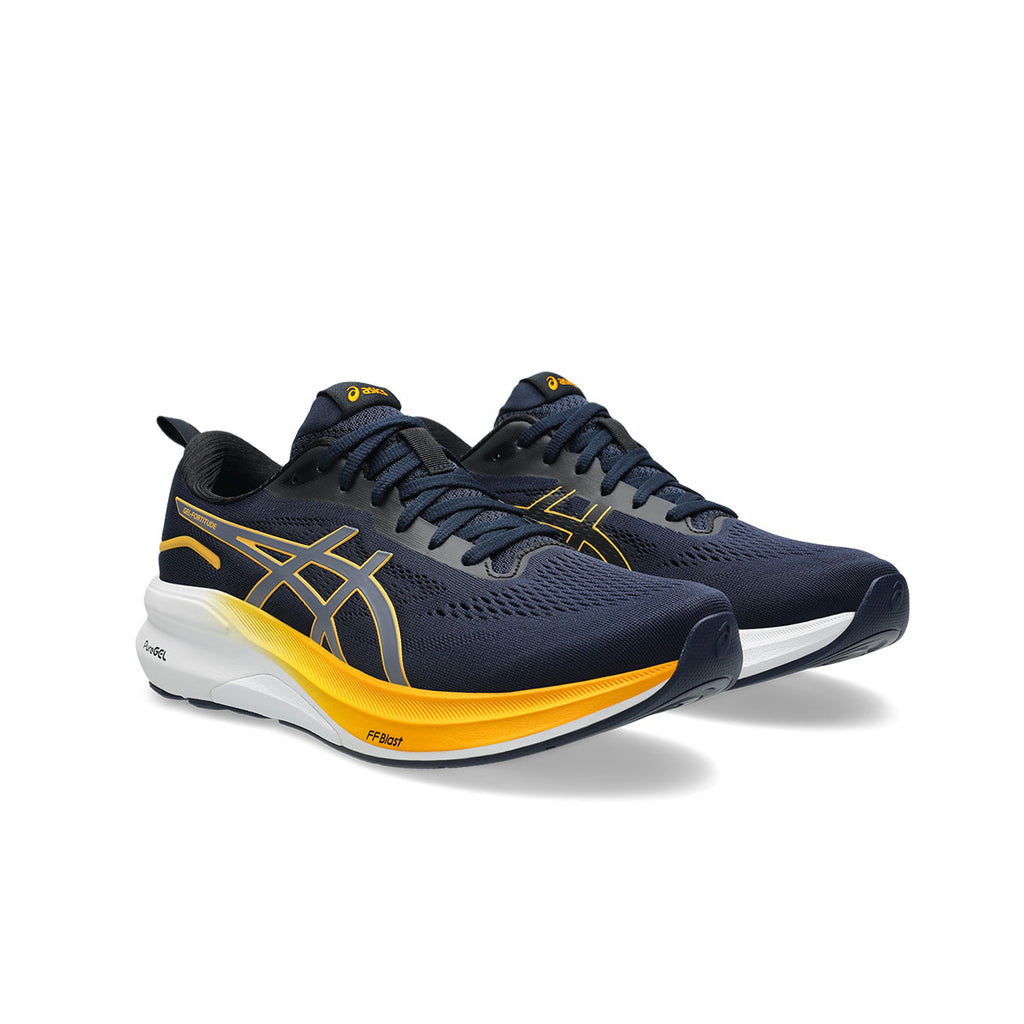 Asics Gel-Fortitude herreløbesko i navy og gul