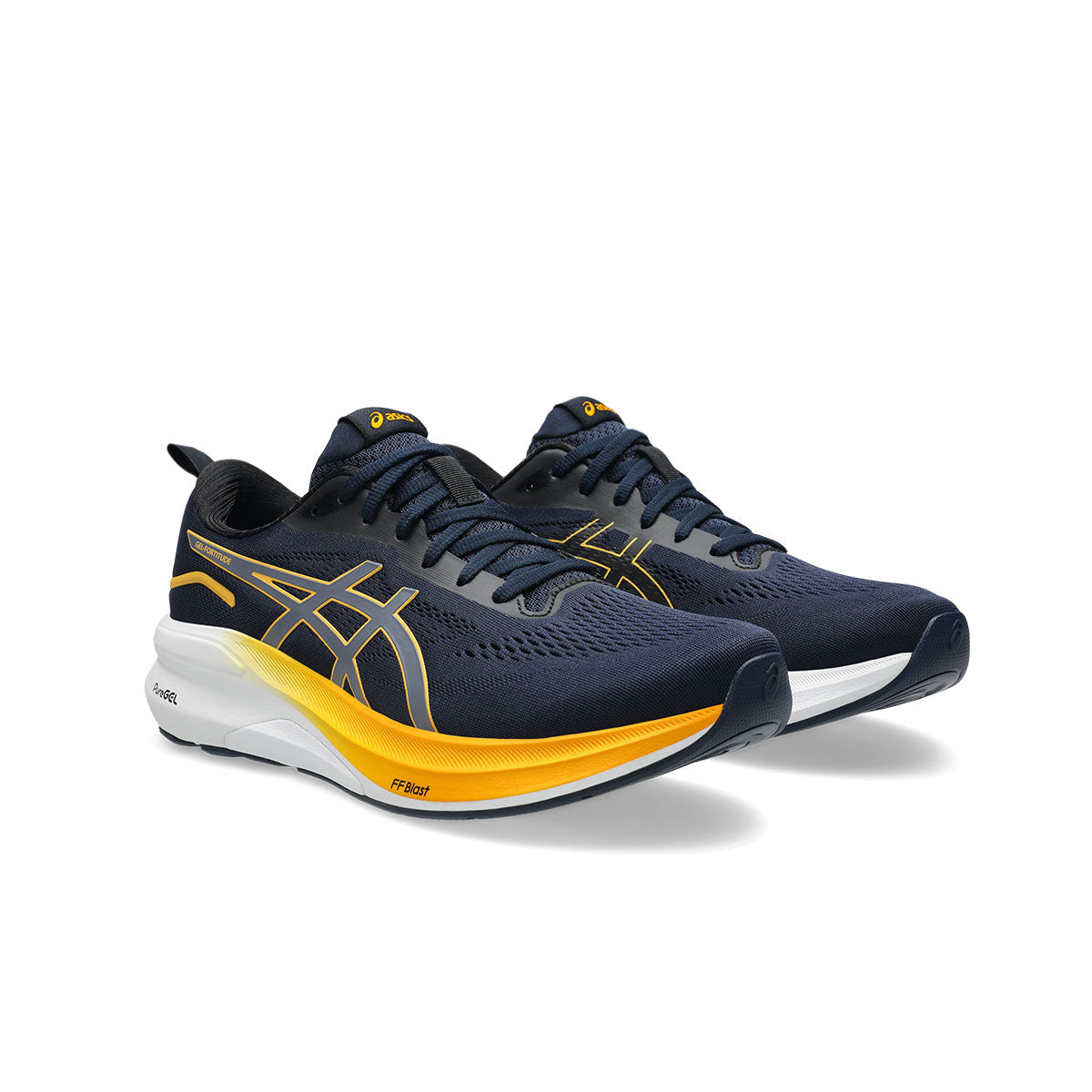Asics Gel-Fortitude herreløbesko i navy og gul
