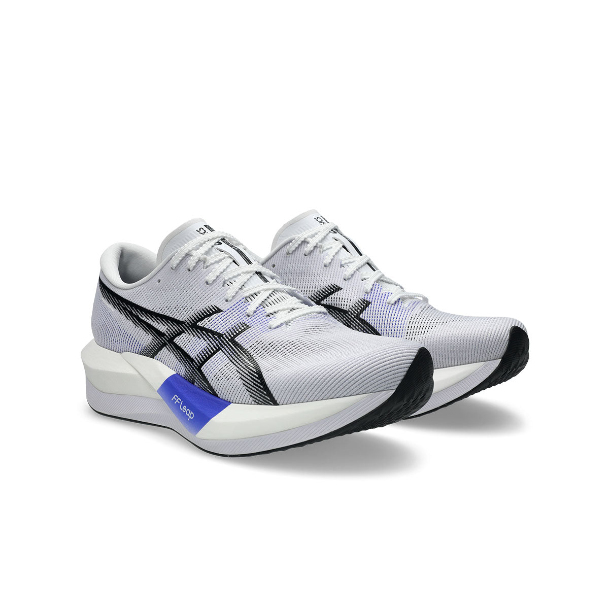 Asics Magic Speed 5 løbesko i hvid og sort med blå detalje