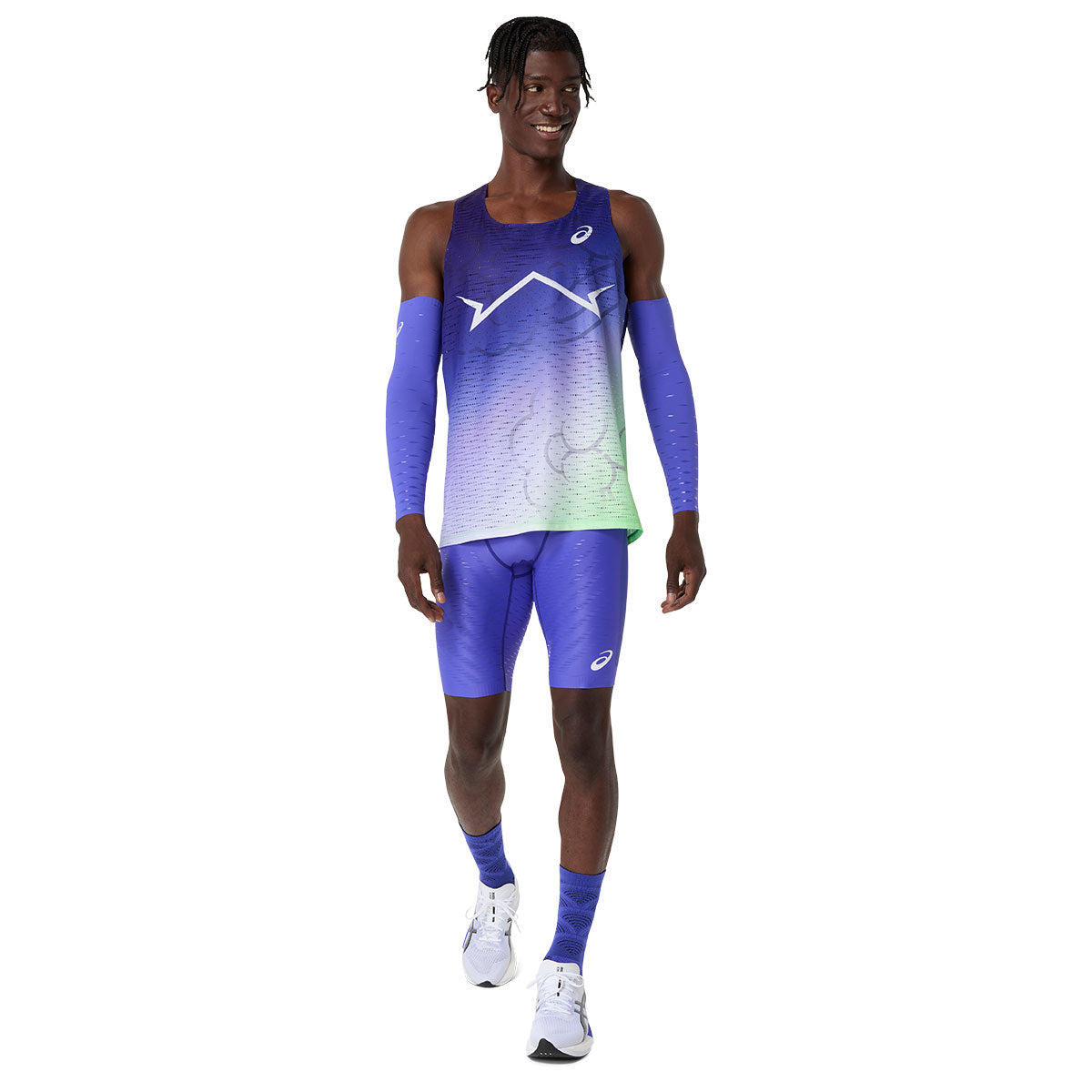 Asics Metaspeed korte tights til mænd i blå og grøn farve