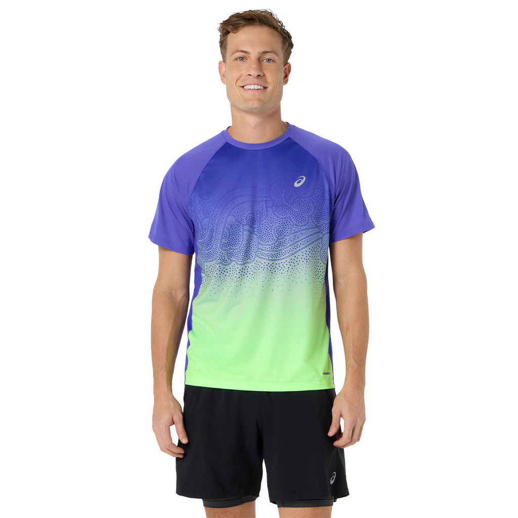 Asics Road Fade SS T-shirt til mænd i lilla og grøn gradient