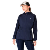Asics Road Packable Jacket til damer i navy med justerbar talje