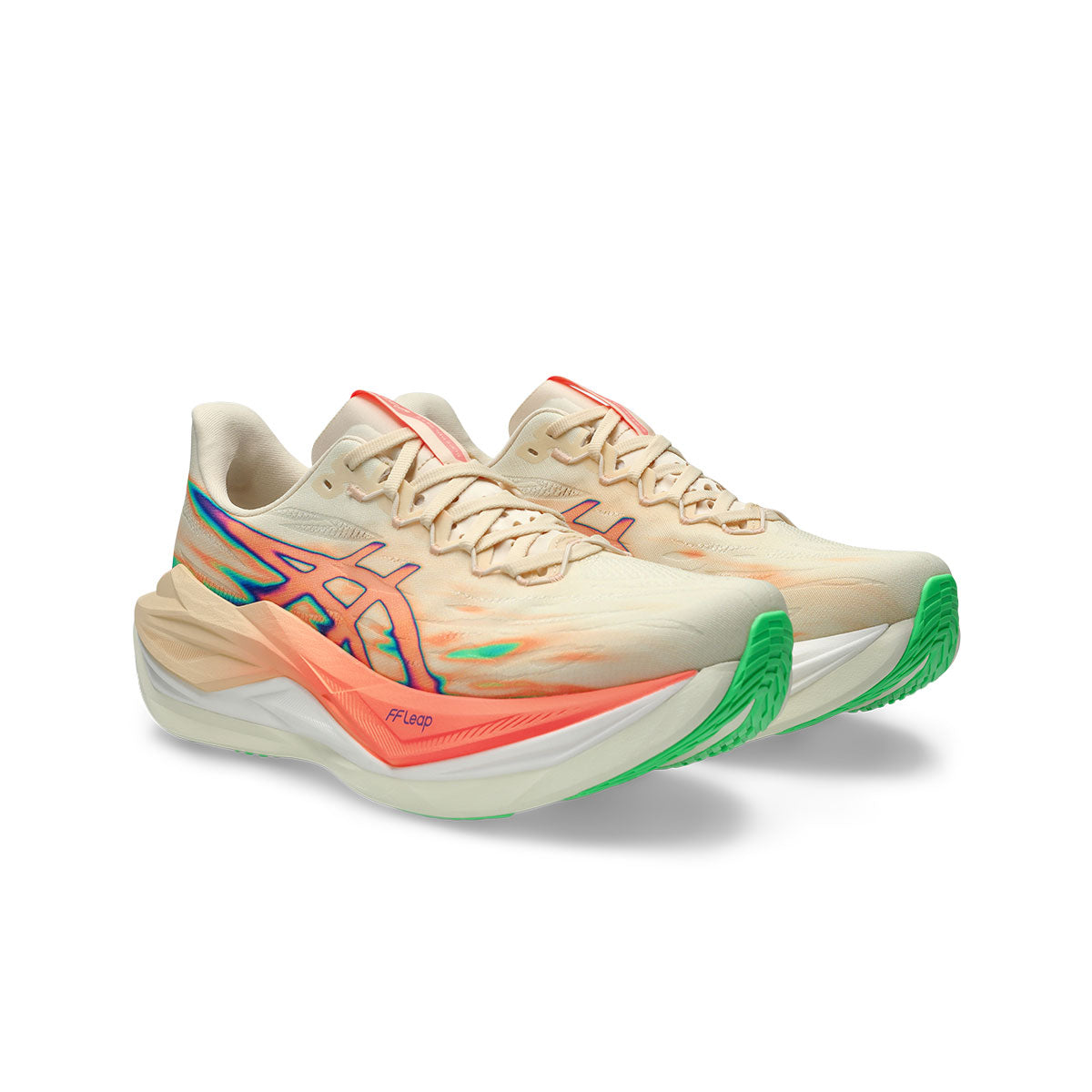 Asics Superblast 3 løbesko i beige og grøn farve