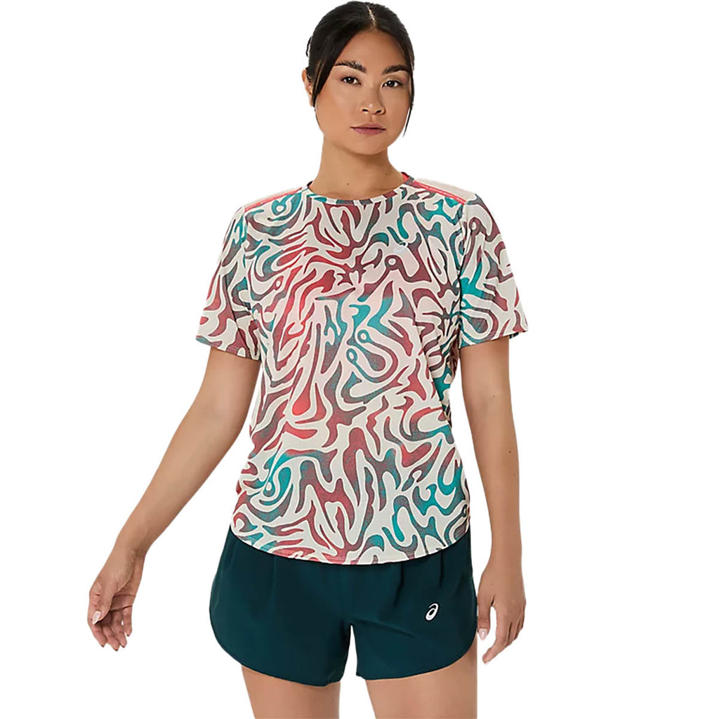 Asics Road All Over  Print SS Top Dame