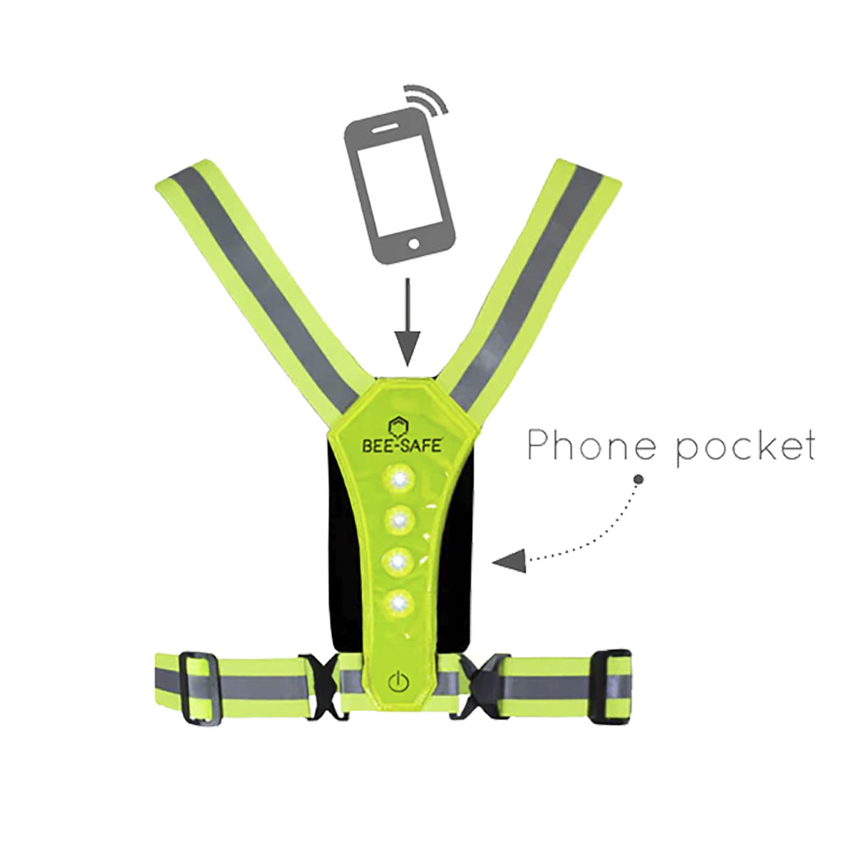 BEE SAFE Led Harness USB Phone Pocket Lime