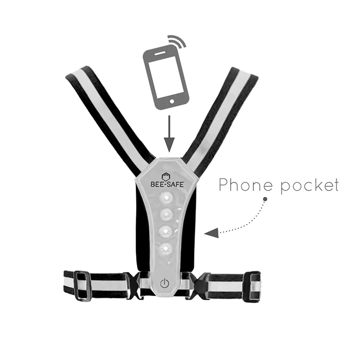 BEE SAFE Led Harness USB Phone Pocket Silver