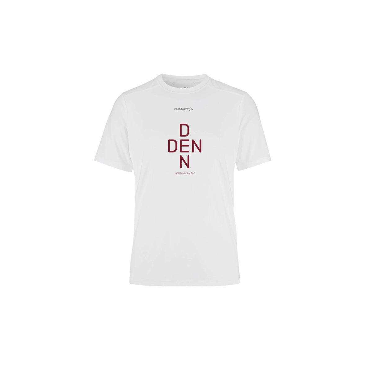 Hvid T-shirt med rød tekst og logo fra Craft