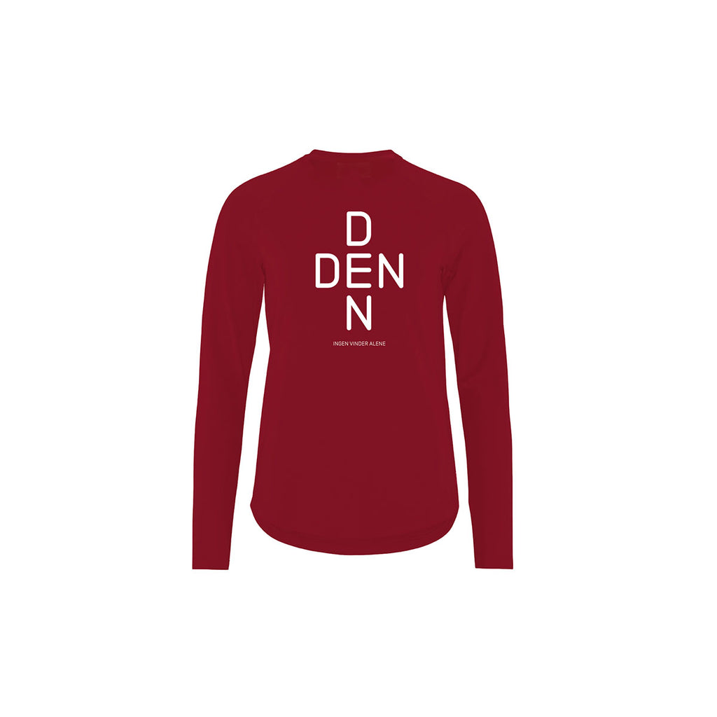 Langærmet T-shirt i rød med grafisk tryk foran