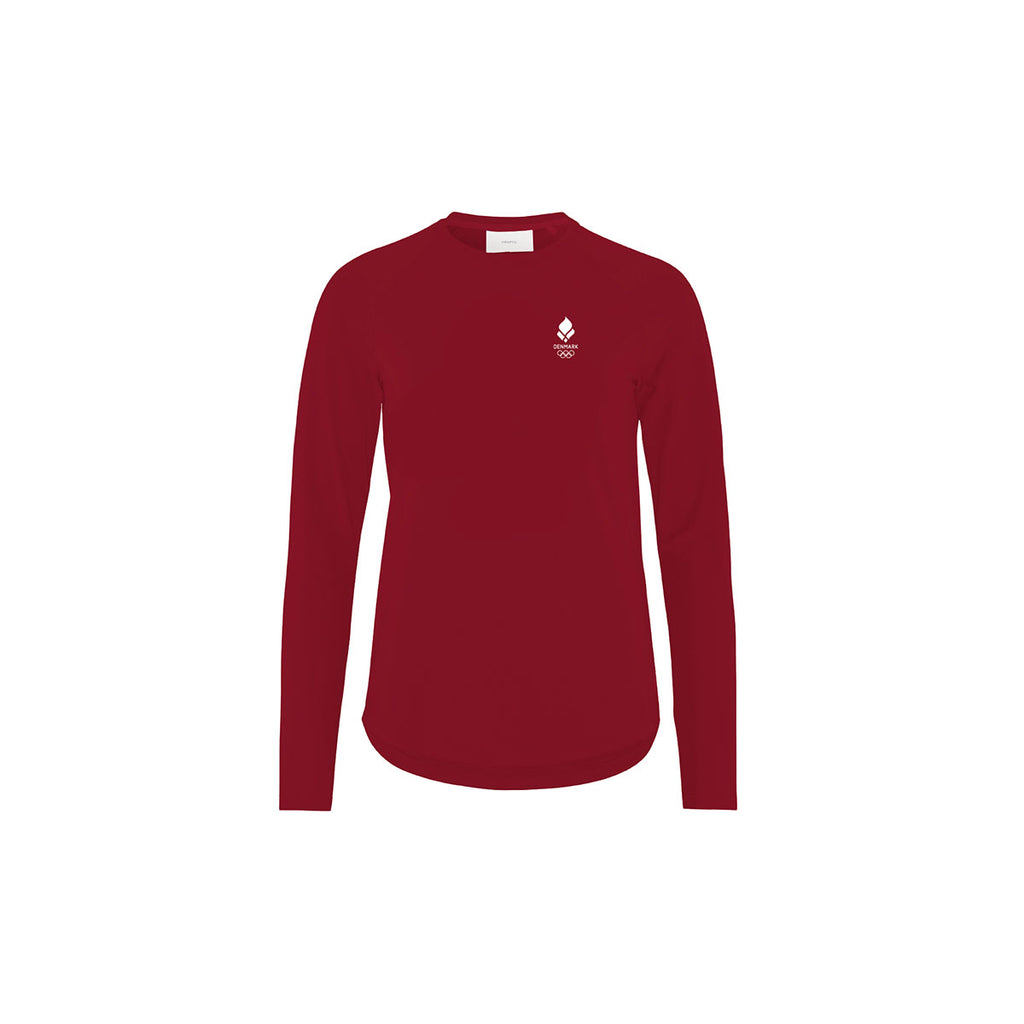 Langærmet T-shirt i rød med logo på brystet