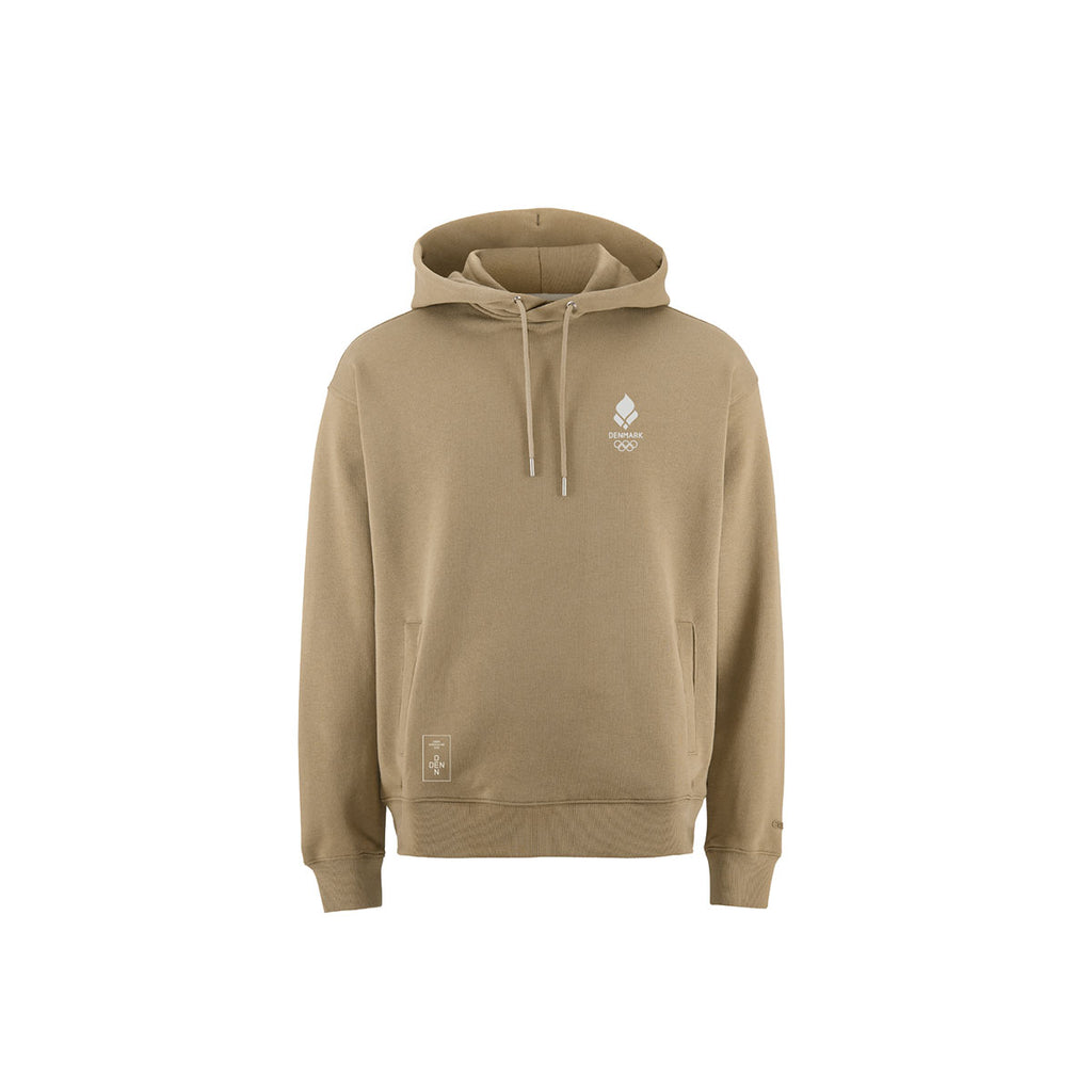 Beige langærmet hoodie til mænd med hætte og snore
